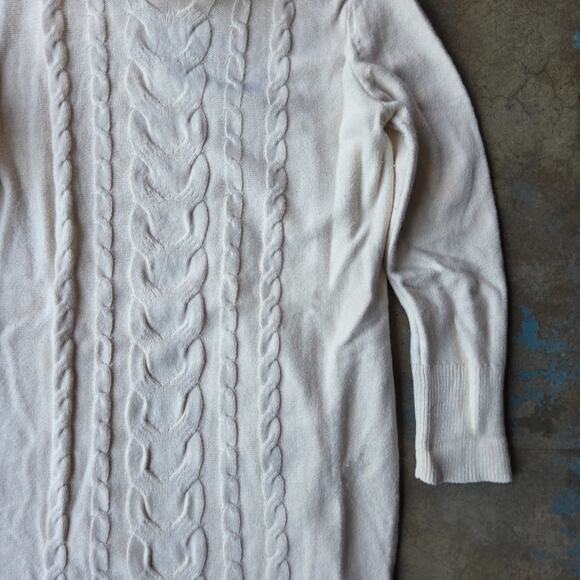 Banana Republic Cable Knit Sweater Dress Size M Cream Turtleneck Cotton Blend - Picture 3 of 8